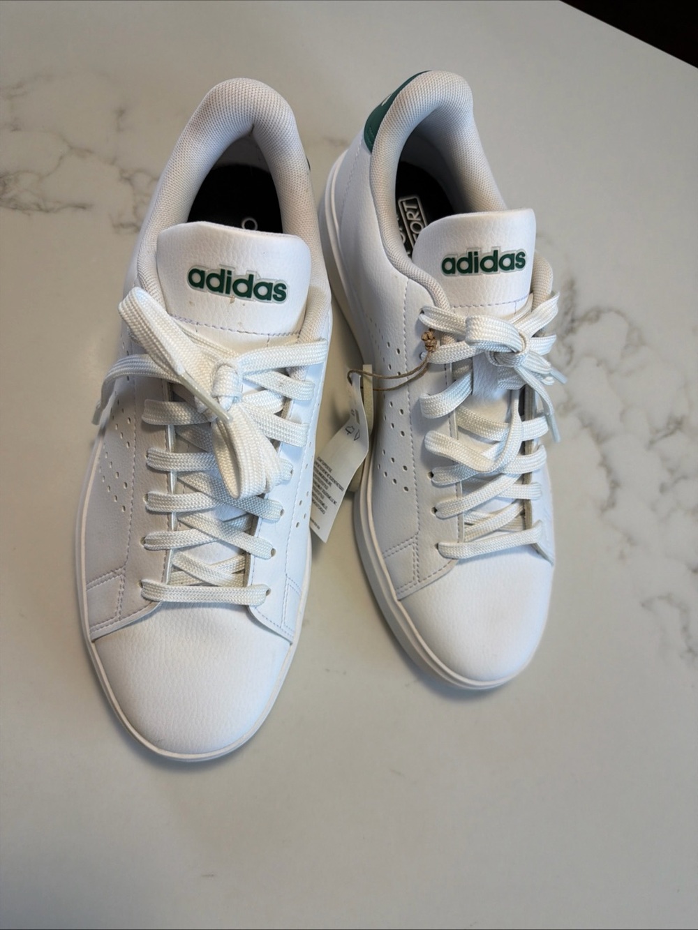 adidas White Leather Sneakers with Green Logo Accents